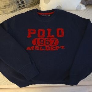 Polo by Ralph Lauren Men's Blue Sweater with Red Accents